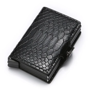 

1 PC Men RIFD Anti-theft Automatic Ejection Card Holder Python Pattern PU Leather Aluminum Alloy ID Credit Card Holder Case New