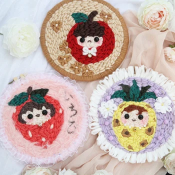 

DIY Knitting Wool Rug Hooking Kit Handcraft Woolen Embroidery Creative Gift with 20cm Embroidery Frame Tripod Stand - Apple