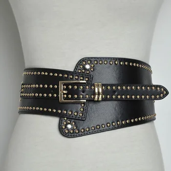 

Brand Design Buckle Rivet Wide Waist Bands Cool Girls Gothic Back Punk Fashion Accessories Elastic Women Belts 2020 New 92*12cm