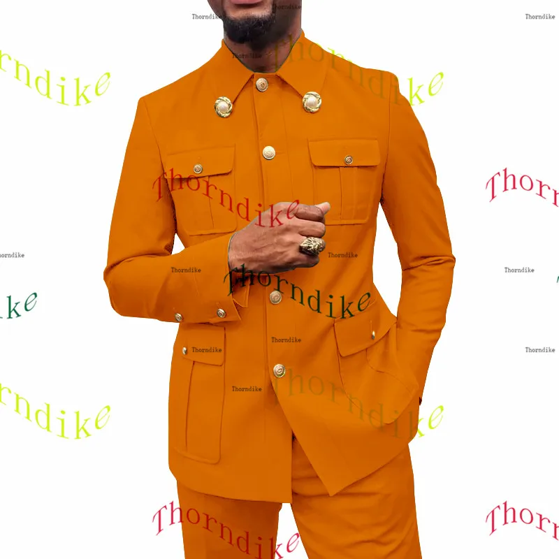 Thorndike Coffee Safari Men's Suits Tailor-Made Blazers Pants Normal Business Causal Party Singer Groom Wedding Prom