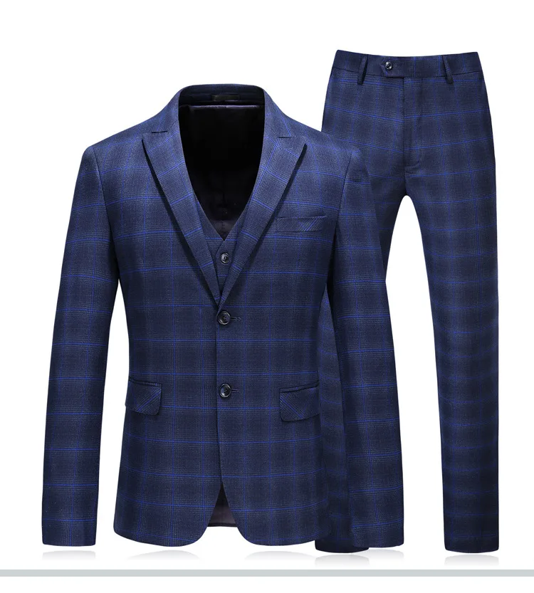 Jacket vest pants Мужской Клетчатый костюм, приталенная деловая повседневная одежда, костюм из 3 предметов, Свадебный костюм для жениха, высококачественные мужские костюмы с брюками - Цвет: Jacket vest pants