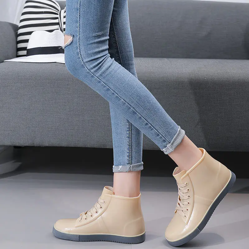 Botas de lluvia cortas impermeables para mujer, botines de agua a la moda,  Color sólido, 2021| | - AliExpress