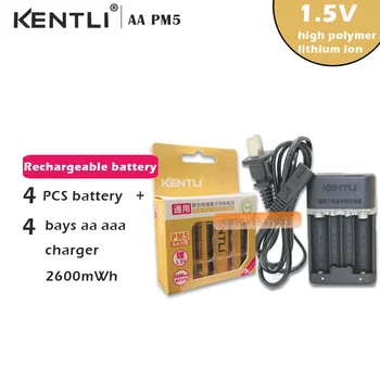 

4 x KENTLI 1.5V AA 2600mWh Lithium Li-ion Li-polymer Rechargeable Battery + 4 bays aa aaa charger
