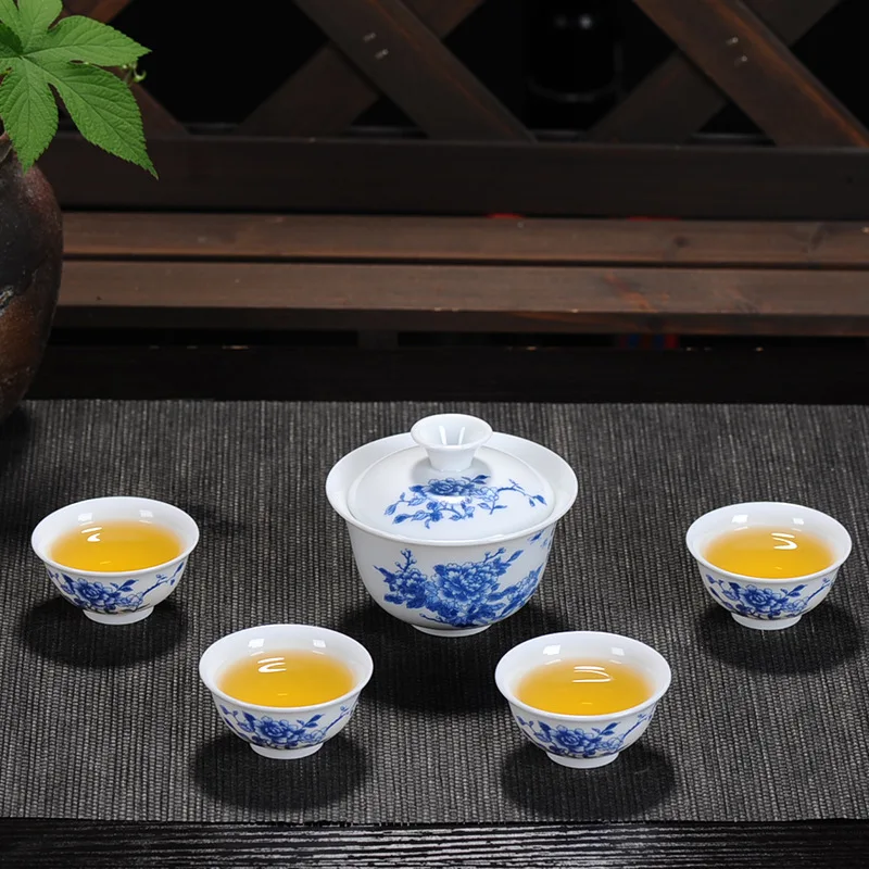 Чайный набор кунг-фу, керамические чайные чашки, белый фарфоровый набор, голубой и белый фарфоровый чайный сервиз, товары для здоровья - Цвет: 5