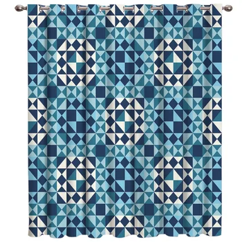 

Geometric Triangle Lake Blue Mosaic Abstract Geometric Pattern Room Curtains Large Window Living Room Bedroom Kitchen Fabric