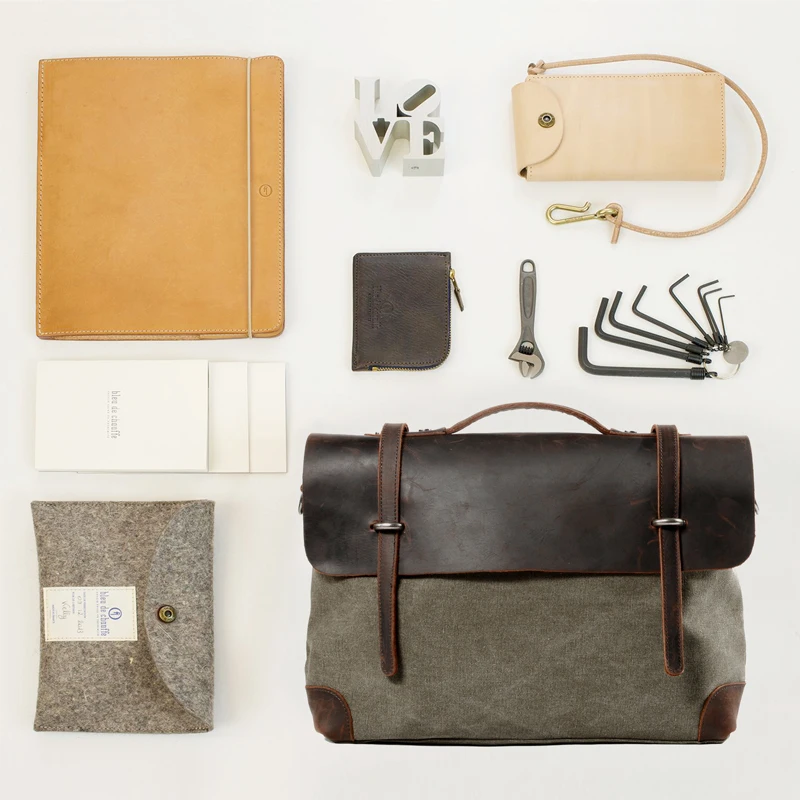 

Vintage Style Briefcase Canvas Crossbody Bag Men's Messenger Bag Shoulder School Handbag