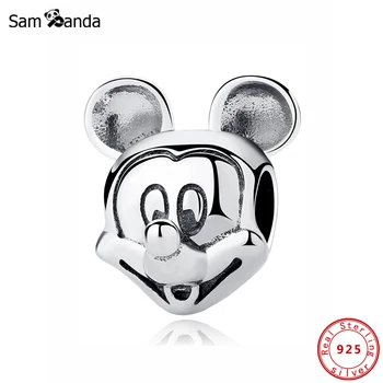 

Original 100% 925 Sterling Silver Charm Bead Cartoon Mouse Portrait Charms Cute Bow Fit Pandora Bracelets Women DIY Jewelry