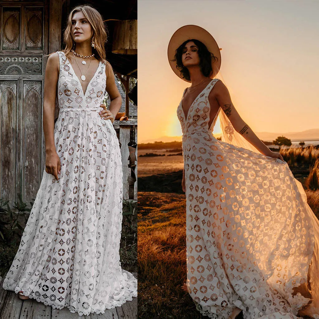 

JAYCOSIN dress Womens Holiday Summer Solid Sleeveless Party Beach Dress Lace Splicing Loose Solid casual Long dress vestidos 805