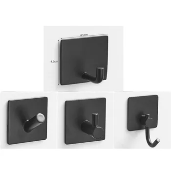 

304 Stainless Steel Furniture Hangers Hookers Black Stickey Wall Door Dawer Carbinet Self Adhesive Hanger 6/4pcs