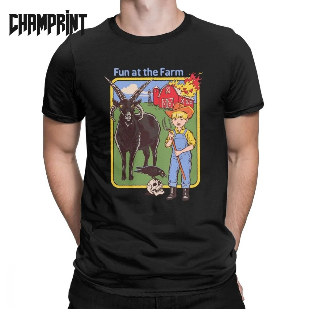 Fun At The Farm Men T Shirt 80s Barn Goat Black Phillip Devils Demons Horror Satanism Vintage Tee T-Shirt Cotton Summer Clothing |