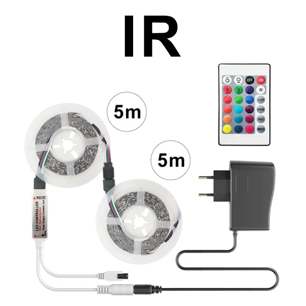 10M IR RGB светодиодный светильник 2835 5 м 10 м без водонепроницаемости светодиодный s Лента Диодная лента светодиодный контроллер лампы AC 220 В DC 12 В комплект адаптеров - Испускаемый цвет: 10M IR