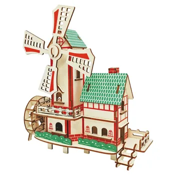 

Lucky Windmill DIY 3D Wooden Puzzle Woodcraft Assembly Kit Cutting Wood Toys For Christmas Gift 3138