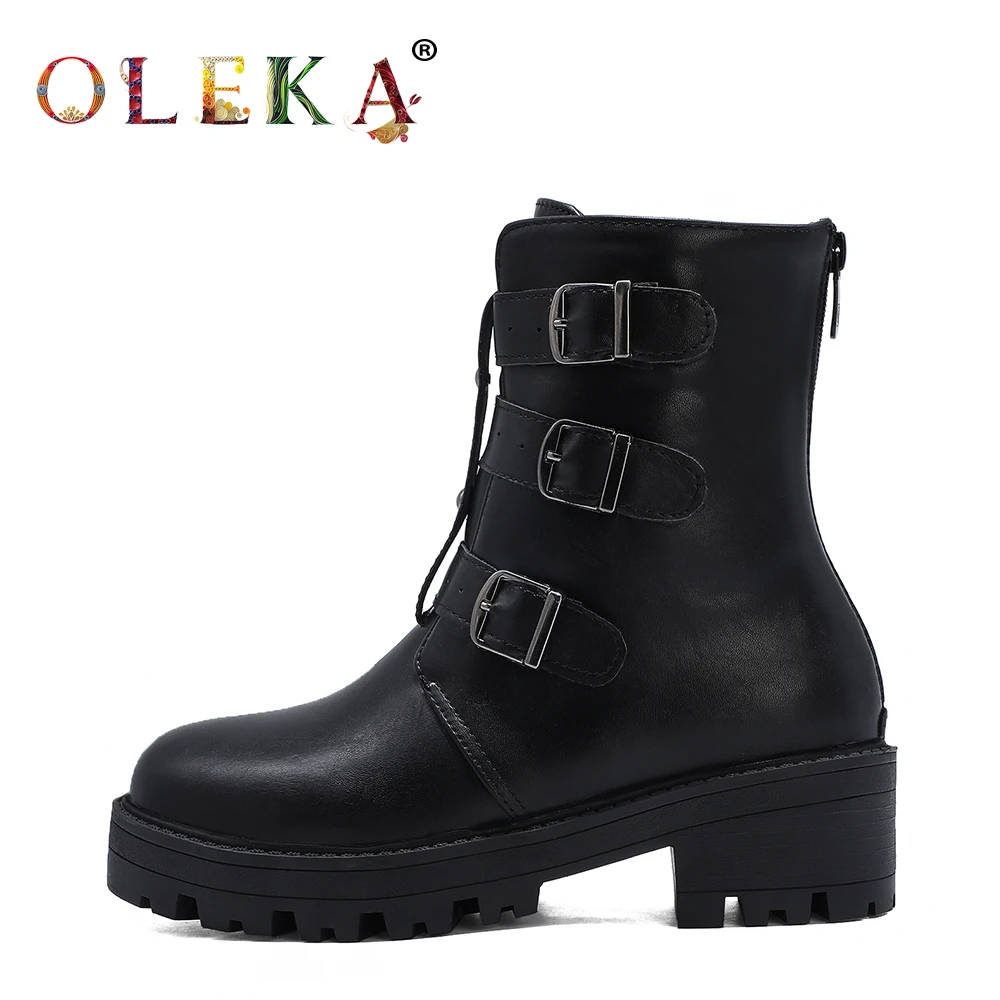 

OLEKA Mid-calf Winter Winter Boots Square Heel Narrow Band Round Toe Boots For Women Rome Style Western New AS362