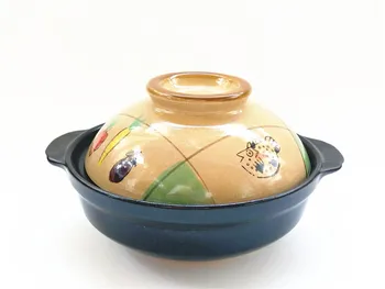 

Japanese hand painted fish puffer single lithium porcelain small clay earthen pot cooking flat bottom casserole cooker rice