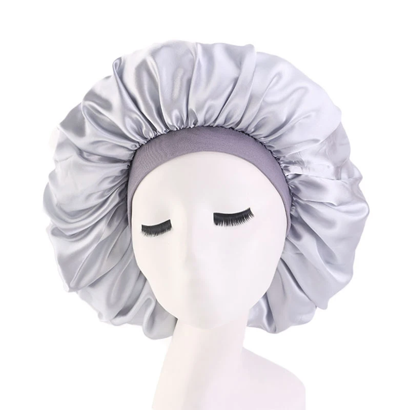 Satin Bonnet Cap Solid Color Turban Chemo Hat Women Wide Elastic Band Solid Night Sleep Beanies Skullies Chemo Cap Fashion