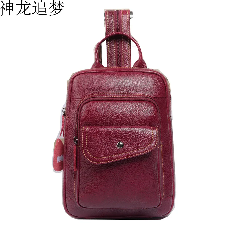 

Ladies Rucksack Genuine Leather Women shoulder bag Luxury Retro Design Female Cowhide Backpack women chest Bag mobile phone bag