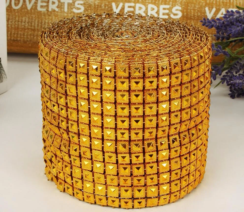 

10yard 12row Pyramid Studs Spots Bendable Mesh Chain Trim For Wedding Party Sewing Apperal Bag Shoes Cap Decoration