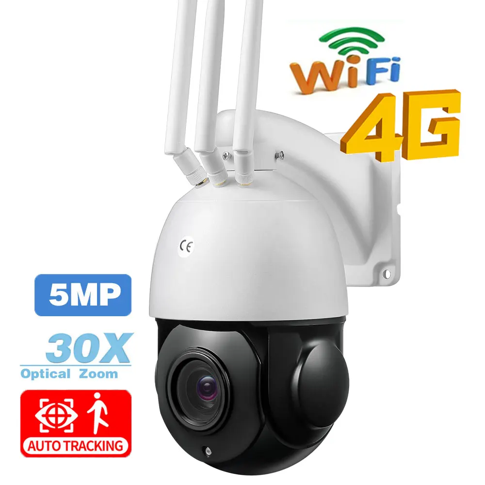 

Беспроводная уличная IP-камера 5 Мп 4G Sim-карта Wi-Fi AI автослежение 30-кратный зум PTZ скоростная купольная двухсторонняя аудио камера видеонаблюдения