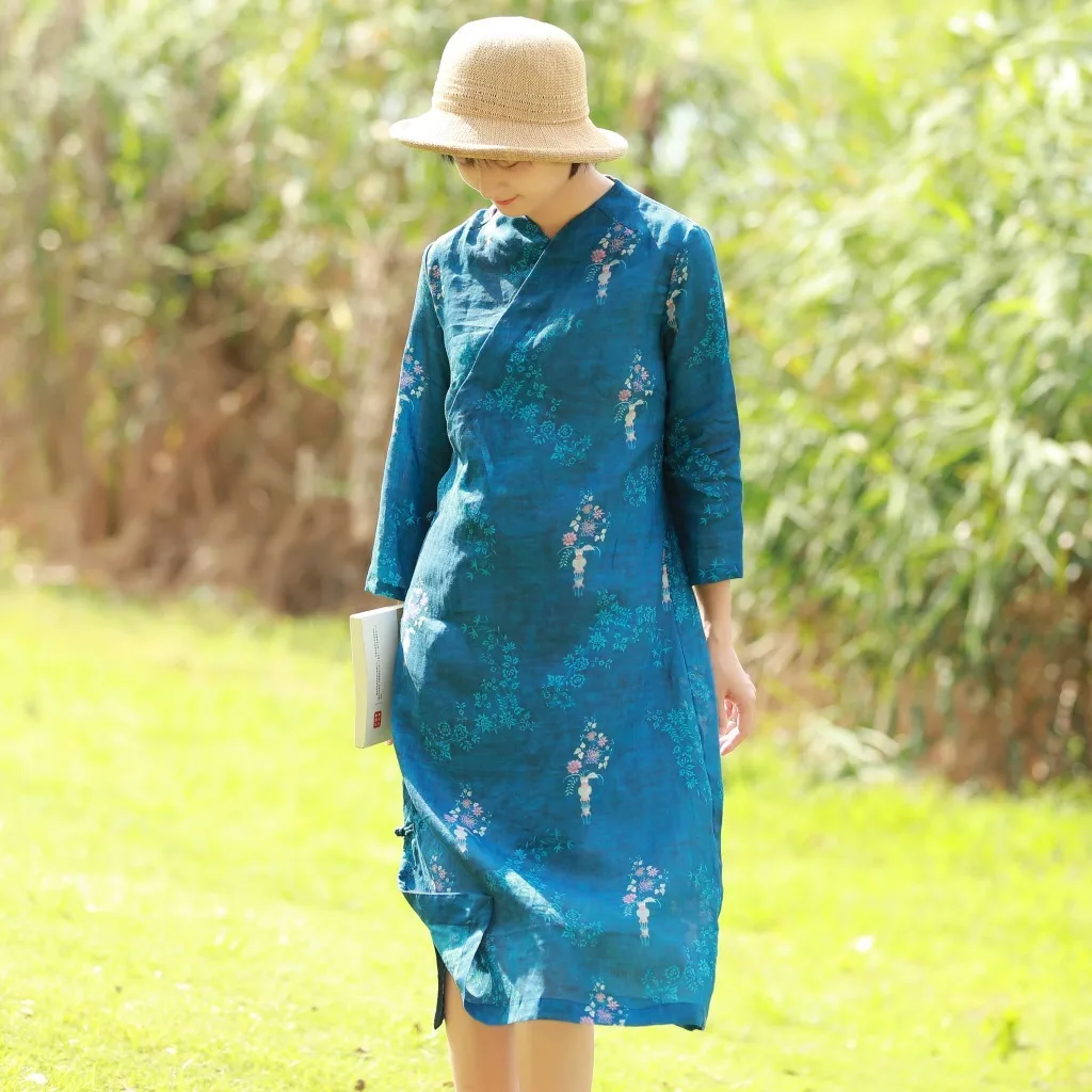 S987. Literature Ramie Stand свинцовое платье для серфинга платье для улучшения Cheongsam
