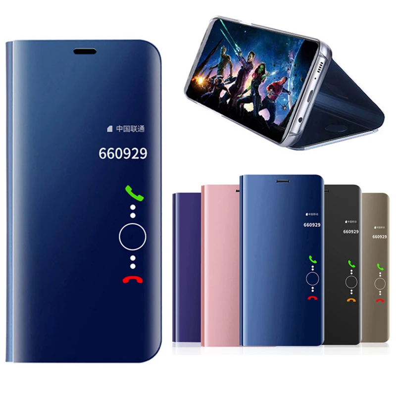 Умный зеркальный флип чехол с металлическим покрытием для Samsung Galaxy S10 5G 2019 кожаный