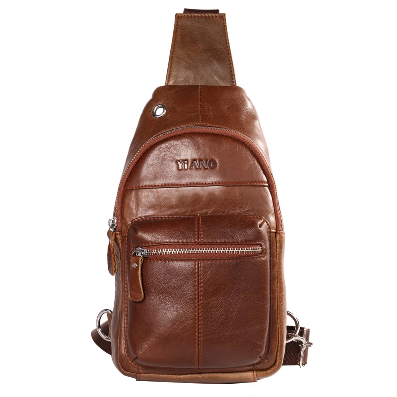 YIANG брендовые модные сумки через плечо из натуральной кожи, мужская повседневная сумка-мессенджер, маленькая брендовая дизайнерская мужская сумка на плечо, нагрудная сумка - Цвет: Brown