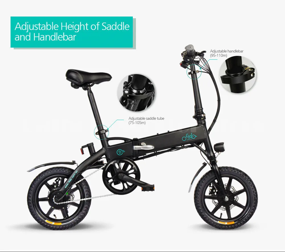 Fiido D1 Folding Electric Bike Two Wheels Electric Bicycle 14 Inch 36V 250W Mini Adults Electric Scooter With Seat  (13)