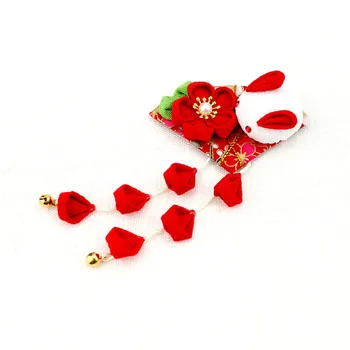

Traditional Japanese Kanzashi Tassel Girl Fan Shape Lovely Pink Mixed Color Rabbit Sakura Yukata Pure Handmade Flowers HW010-2