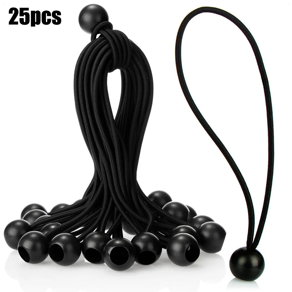 25 Pcs Car Tarpaulin Tensioner Bouncy Rope With Ball Tension Posters Tent Tensioning Belts 20cm Black Interior Accessories