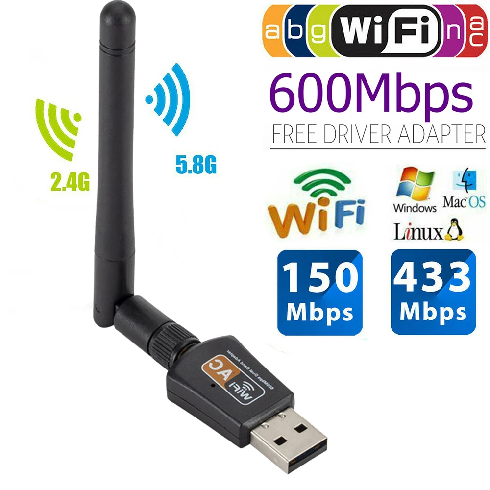 600 Мбит/с Wifi адаптер двухдиапазонный 5 ГГц 2,4 ГГц 802.11AC беспроводная Wi-Fi антенна с USB сетевой адаптер карта для ноутбука Настольный