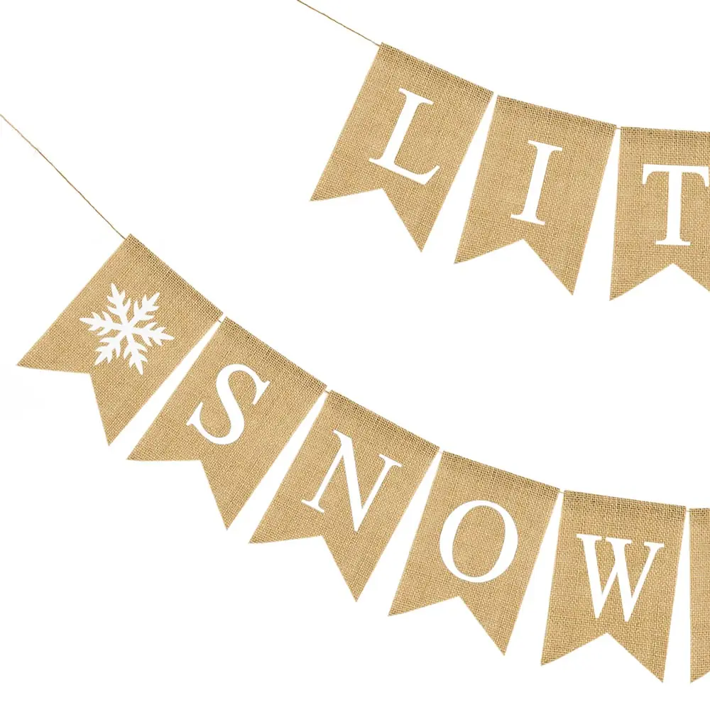 Jute Burlap Little Snowflake Banner Winter Christmas Baby Shower Diaper Party Baby Sprinkle Decoration Supply