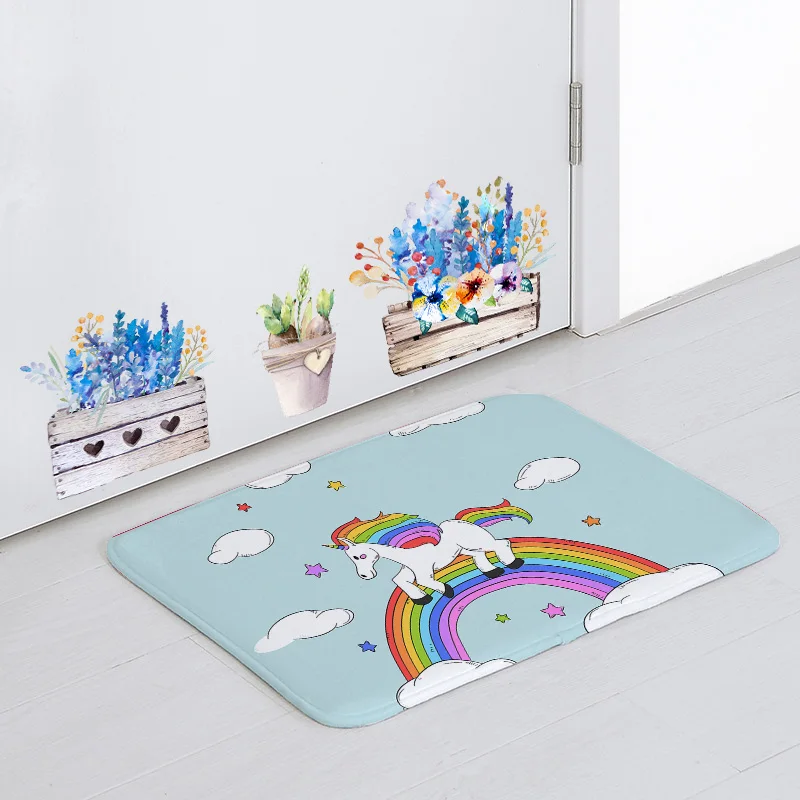 7 Hairy Cute Floor Mat Yellow Meteor Unicorn Castle Cloud Door Mat Office Decoration 50*80Cm Non-Slip Coral Fleece Kitchen Mat - Color: 7