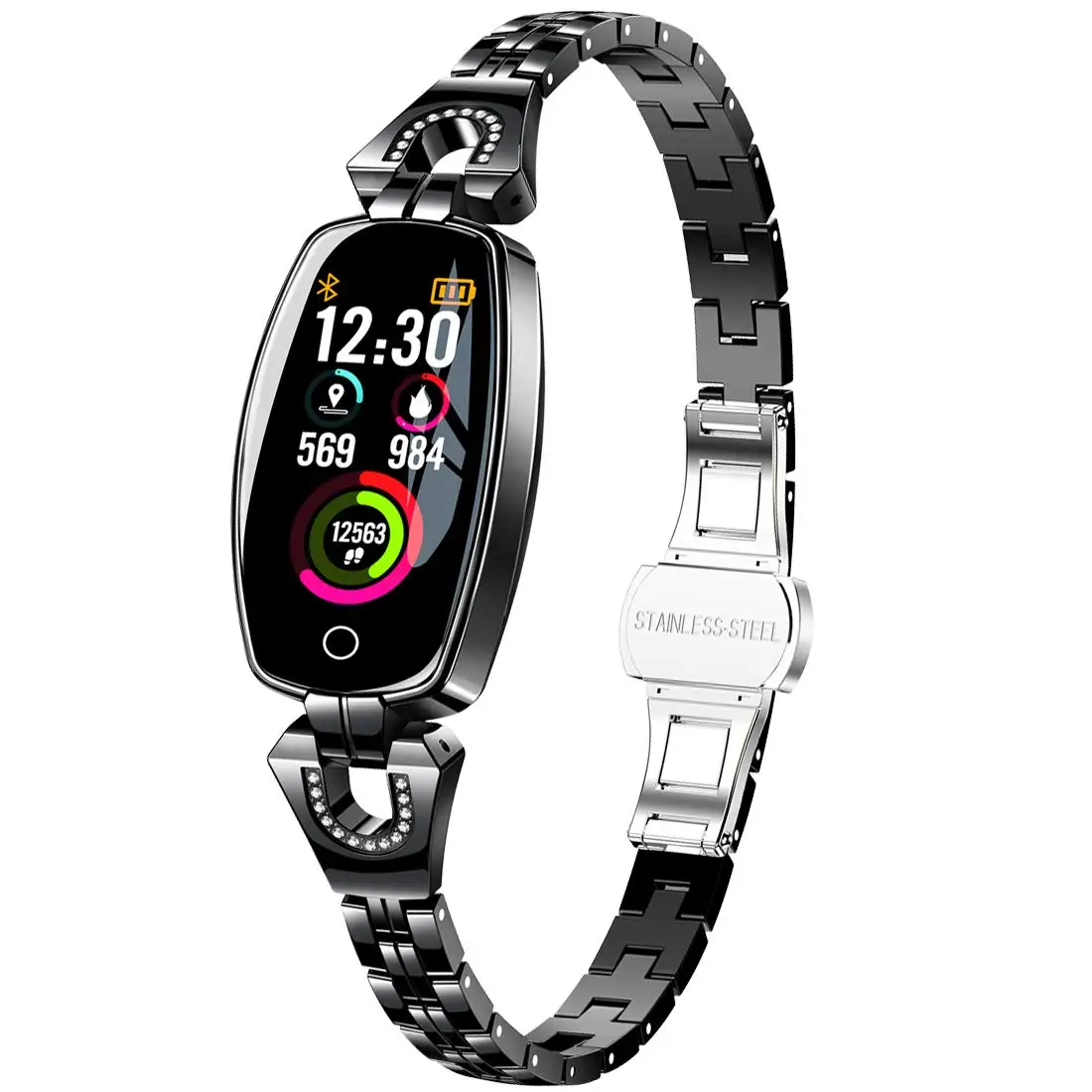 Смарт-часы H8, женские, водонепроницаемые, Bluetooth, фитнес-браслет, умные часы, мониторинг сердечного ритма для iOS, Android, браслет, умные часы - Цвет: Black