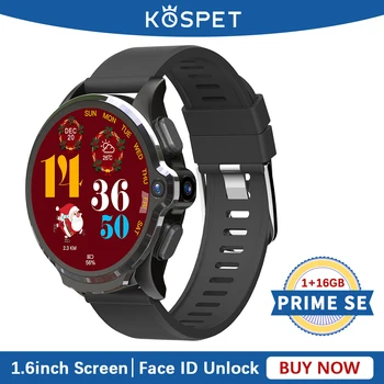 

KOSPET PRIME SE 1GB 16GB Smartwatch Dual Camera 1.6"1260mAh Face ID GPS WIFI 4G Android Smart Watch Men For iphone Andriod Phone