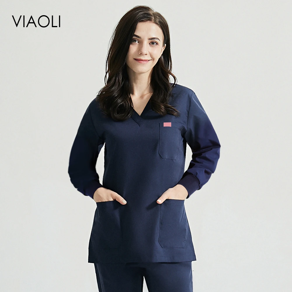 V-neck Long Sleeved Spa Uniforms Scrub 