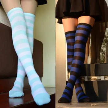 

Women Girl Sexy Thigh High Striped Over the Knee Cotton Stockings HOT