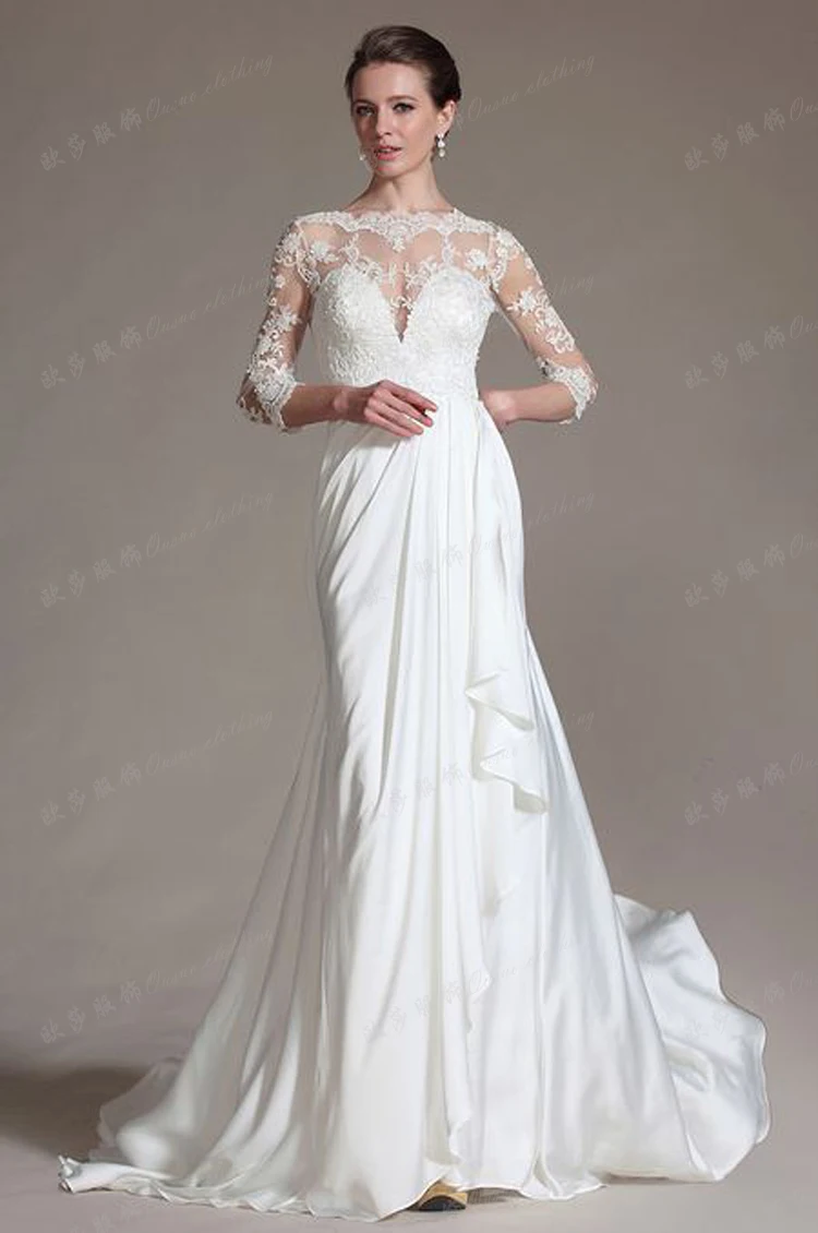 Без бретелек тепловизор страпон особенности закрытие vestidos de novia Кружева три четверти рукав Мать невесты платья