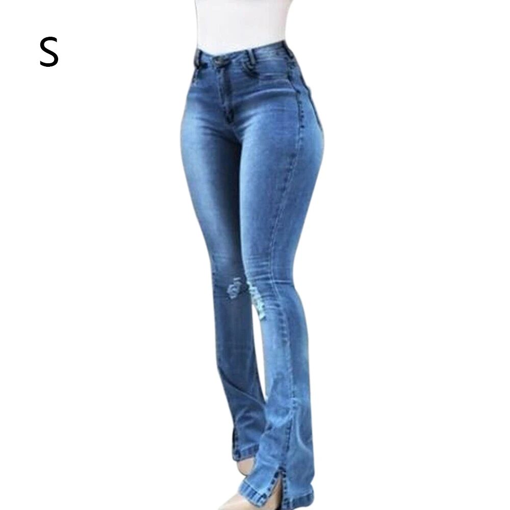 High Quality Women Retro Denim Jeans Slim Fit Washed High Waist Bell Bottom Flare Pants Cowboy Streetwear Wide Leg Trousers New - Цвет: as picture