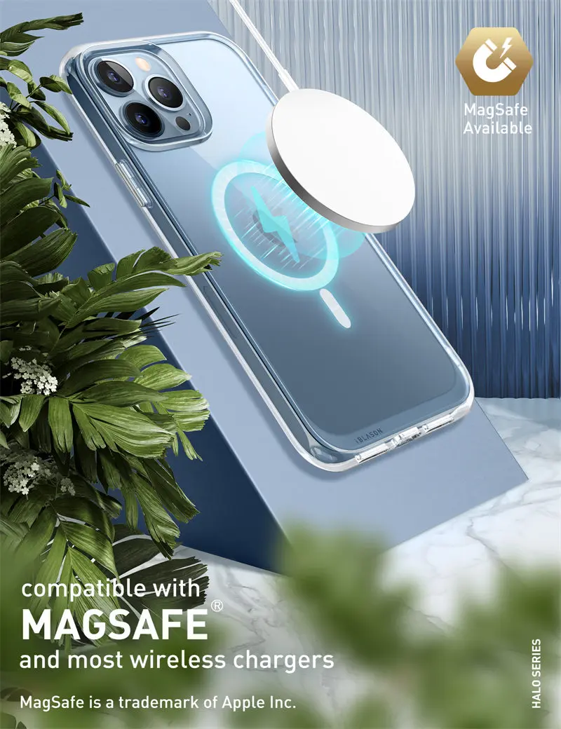 For iPhone 13 Pro Max Case 6.7 inch (2021 Release) I-BLASON Halo Slim Clear Case with TPU Inner Bumper Compatible with MagSafe phone flip cover