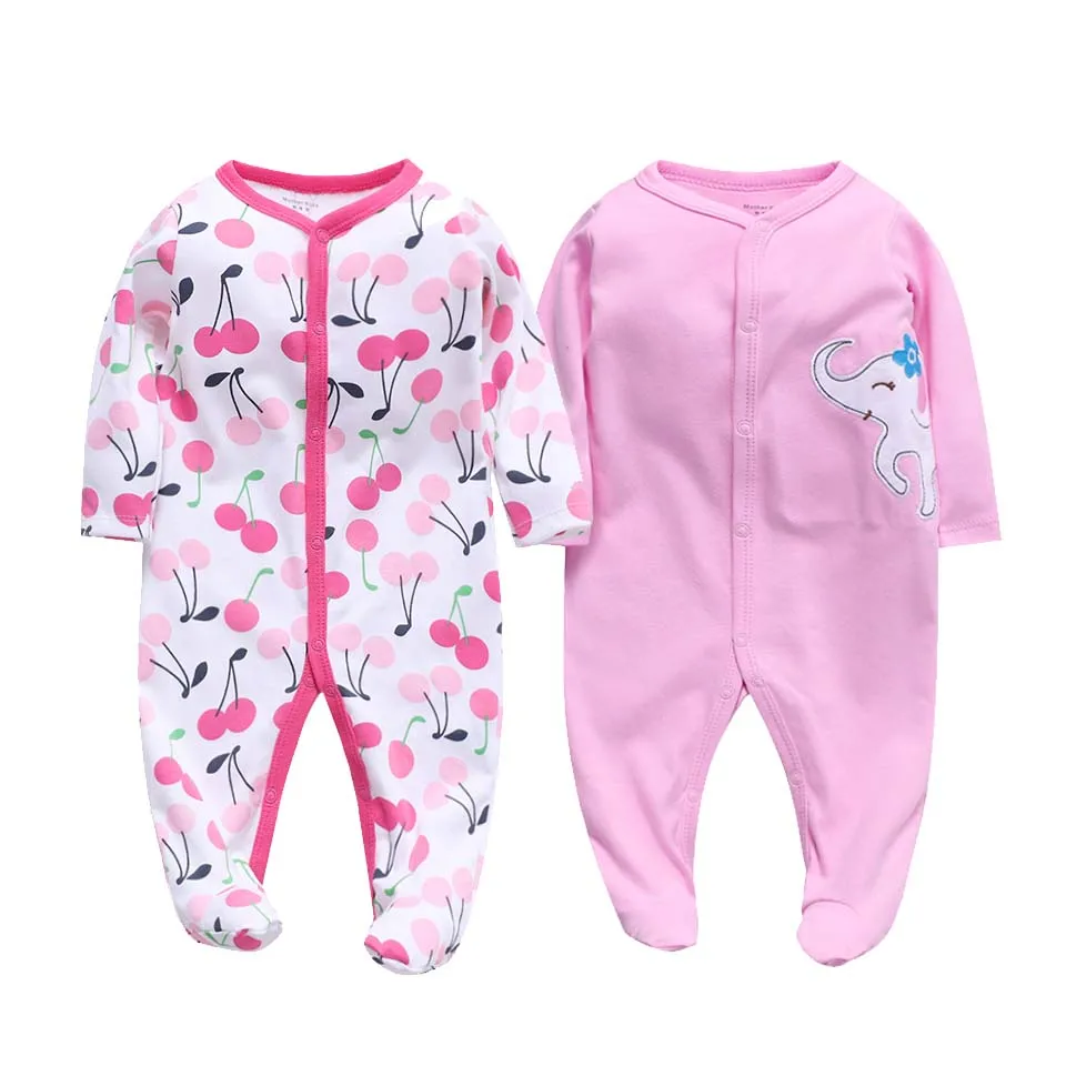 Серый 2Pcs/set Newborn Baby Footies Cotton Baby Boy Footies For Kids Clothes Long Sleeve Baby Pajamas Baby Girl 0-12M - Цвет: Серый