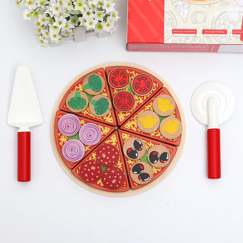 

26pcs Pizza Wooden Toys Food Cooking Simulation Tableware Children Kitchen Pretend Play Toy Fruit Vegetable with Tableware WJ826