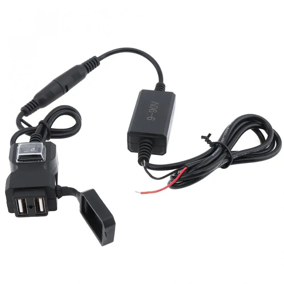 9 V-90 V DC 5V 2.1A 1A двойной USB адаптер водонепроницаемый мотоцикл зарядное устройство с кнопкой переключения и 2 вида опорных кронштейнов