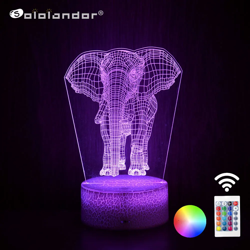 

SOLOLANDOR Touch Led Lamp 3D Night Light Elephant Series 7/16Color Change LED Table Desk Lamp Kids Christma Gift Home Decoration