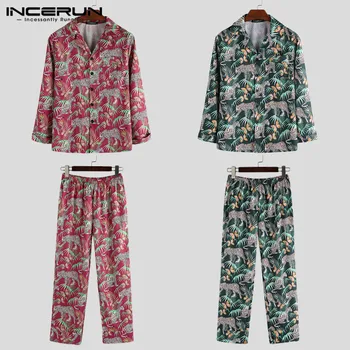 

Home Clothes Men Chic Print Long Sleeve Pajamas Sets Fashion Comfort Couple Baggy Sleepwear Suit Soft Loungewear Outfits INCERUN