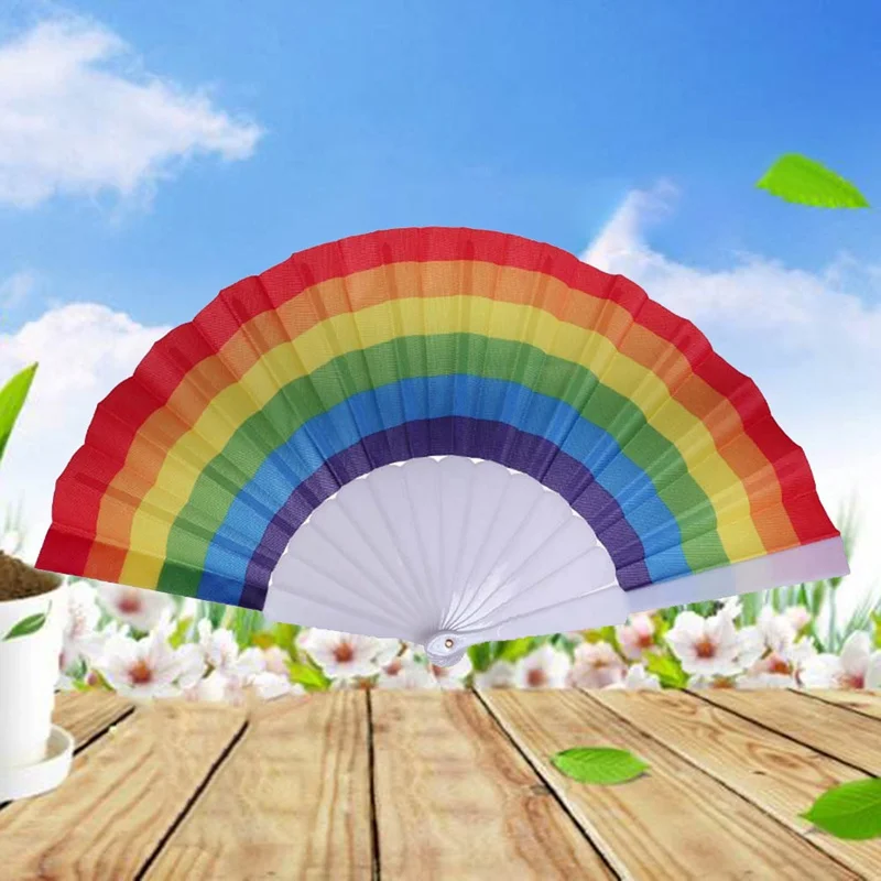 New Fan 1 Pc Rainbow Hand Held Folding Fan Dance For Gay Pride Parties Decoration Fan Art Craft Decor Abanicos De Mano HH4