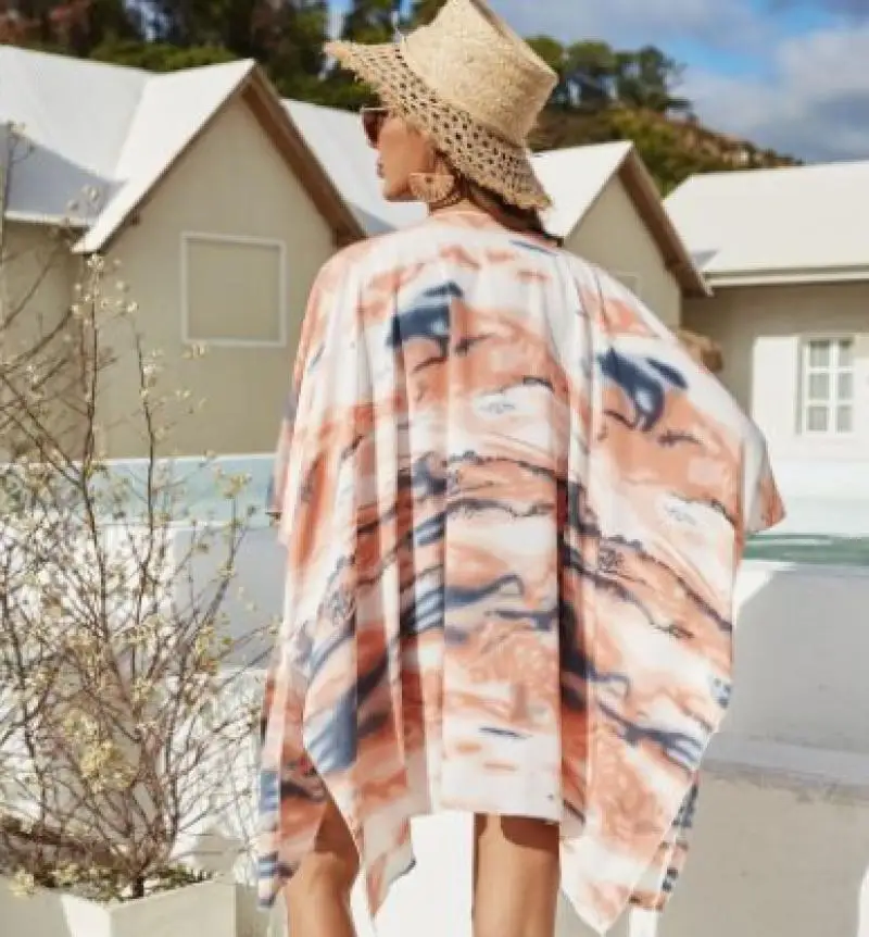 Summer bikini style women's clothing tie-dye printing pattern tassel pendant beach vacation bikini jacket blouse
