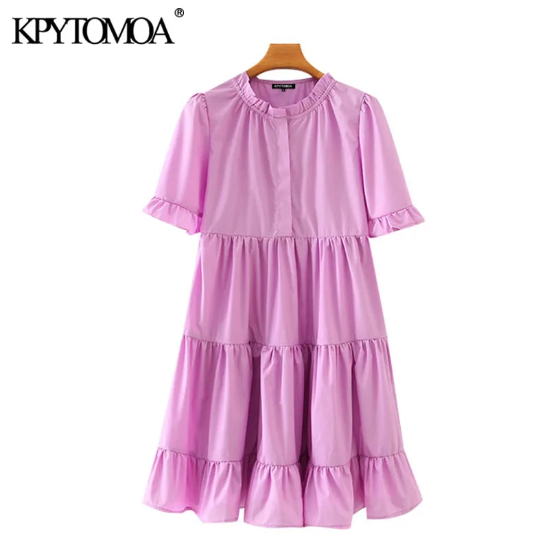 KPYTOMOA Women 2020 Sweet Fashion Ruffles Pleated Mini Dress Vintage O Neck Short Sleeve Female Dresses Vestidos Mujer KPYTOMOA Women 2020 Sweet Fashion Ruffles Pleated Mini Dress Vintage O Neck Short Sleeve Female Dresses Vestidos Mujer
