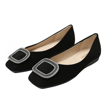 

2020 Fall Soft bottom single shoes brand designer crystal square buckle ballerinas roll-up espadrilles