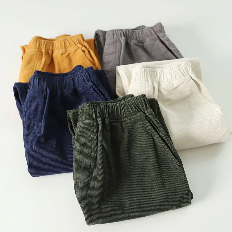

Spring Autumn New Women Japanese Style Loose All-match Comfortable Casual Corduroy Harem Pants Elastic Waist Trousers 5 Colors