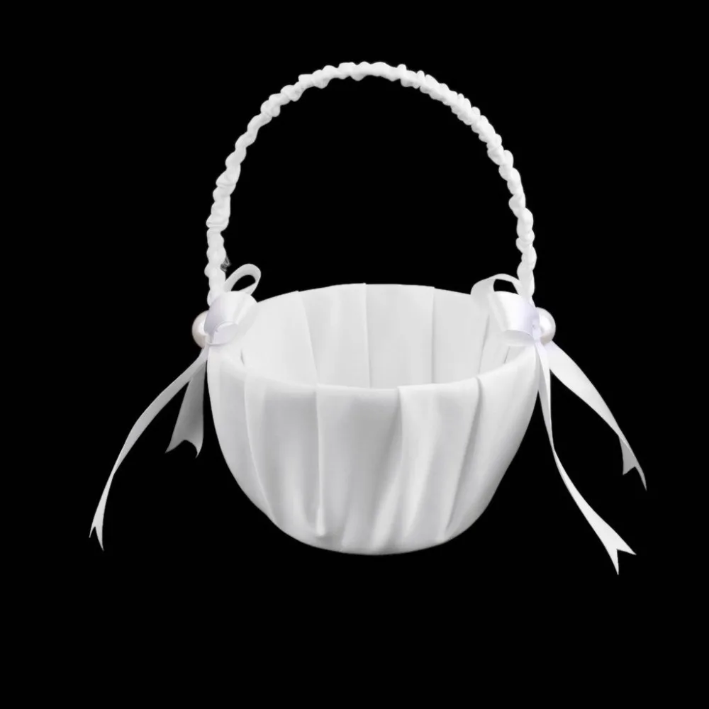 White-Satin-Beaded-Wedding-Flower-Girl-Basket-Bowknot