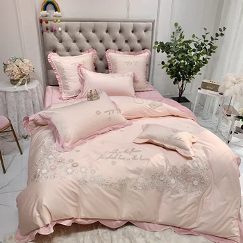

Luxury 600TC egyptian cotton Queen King Bedding Set 4/7pcs Bed cover Bedsheet Duvet Cover flowers embroidery Bed set